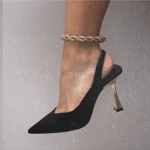 FABRIC HEELED SLINGBACK SHOES Size 8